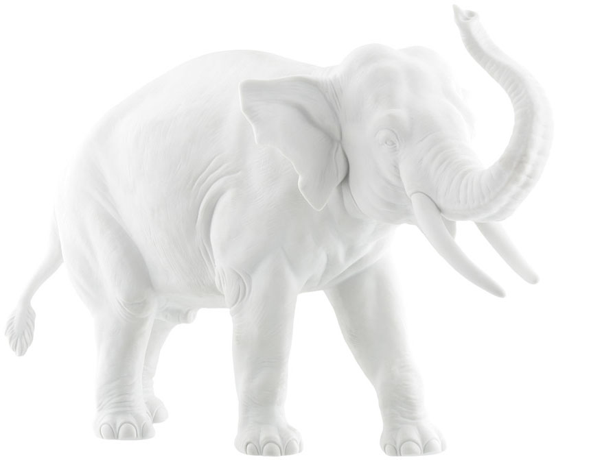 Junger Elefant Edward aus weißem Biskuitporzellan von Porzellan Manufaktur Nymphenburg