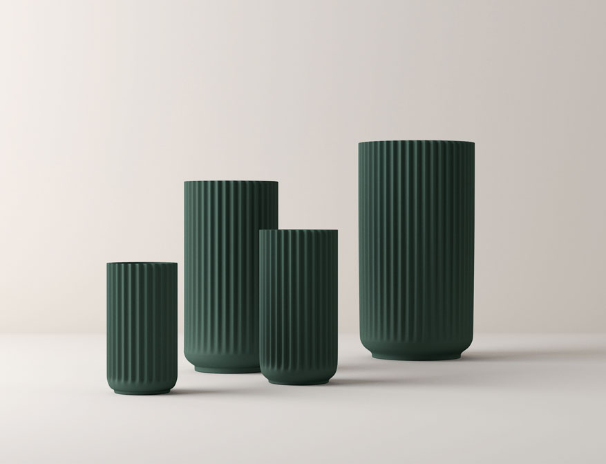Vase oder Windlicht aus Porzellan in Copenhagengreen und verschiedenen Größen von Lyngby