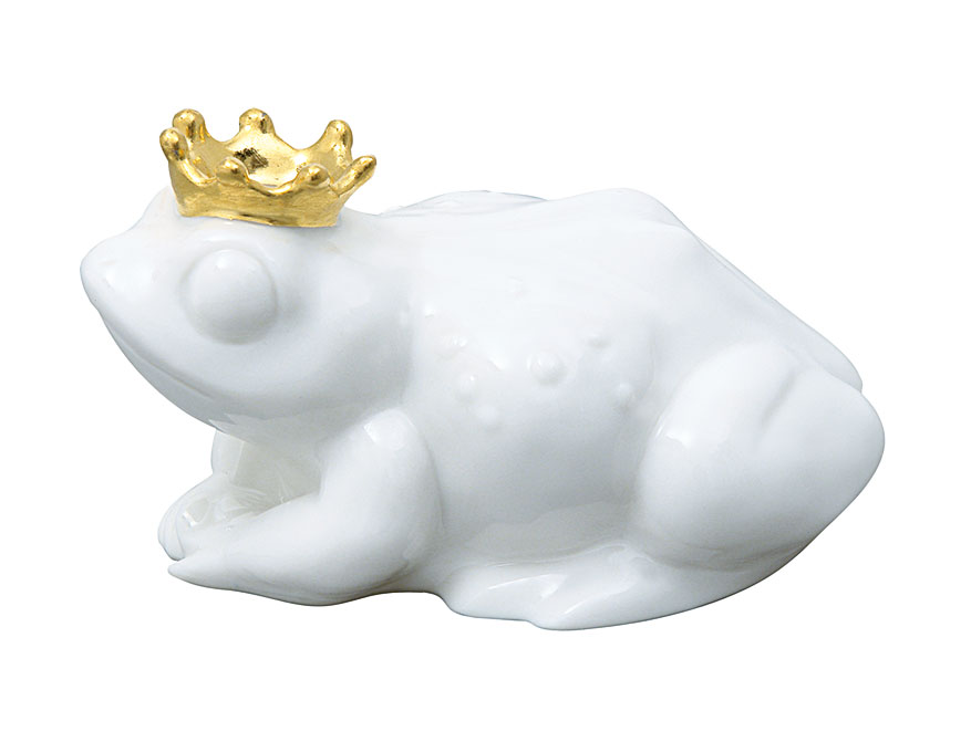 Der Froschkönig in Biskuitporzellan Weiß mit vergoldeter Krone von der Porzellan Manufaktur Nymphenburg