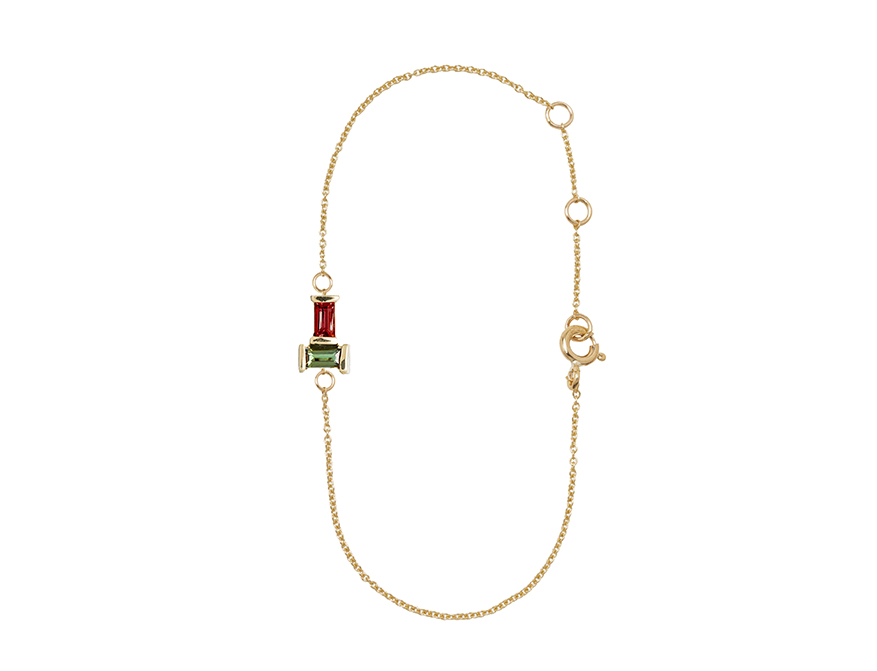Die Halskette Rolo Garnet & Tourmaline Grün aus 9 KT Gelbgold von Aliita