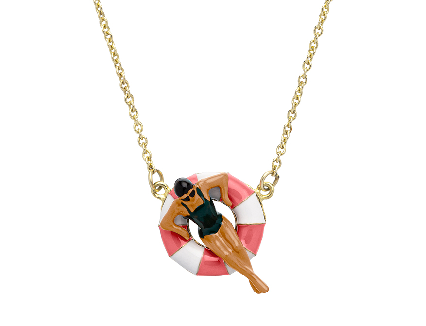 Die Halskette Flotadora in Pink aus 9 KT Gelbgold von Aliita