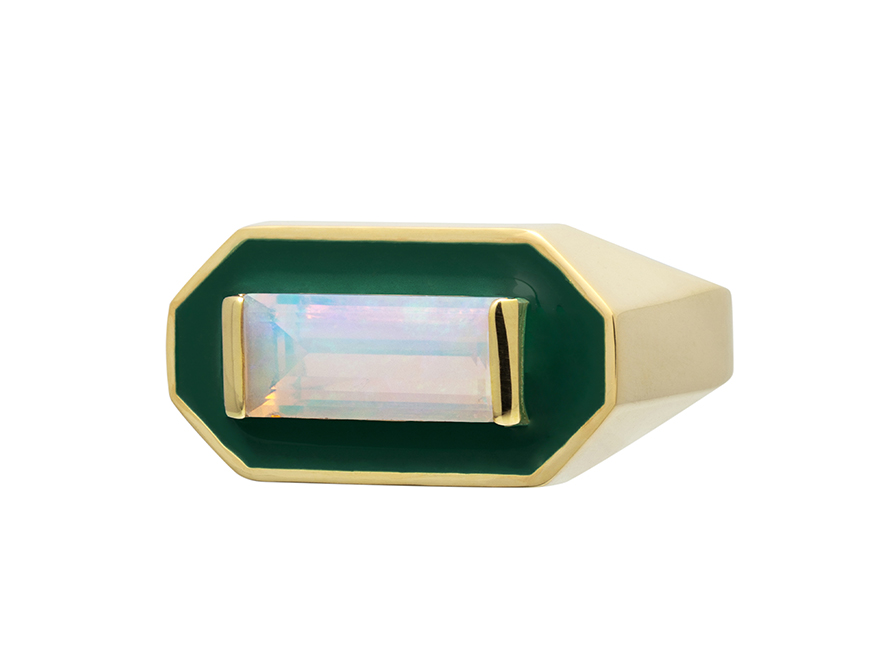 Der Ring Deco Maxi Baguette Opal aus 9 KT Gelbgold von Aliita