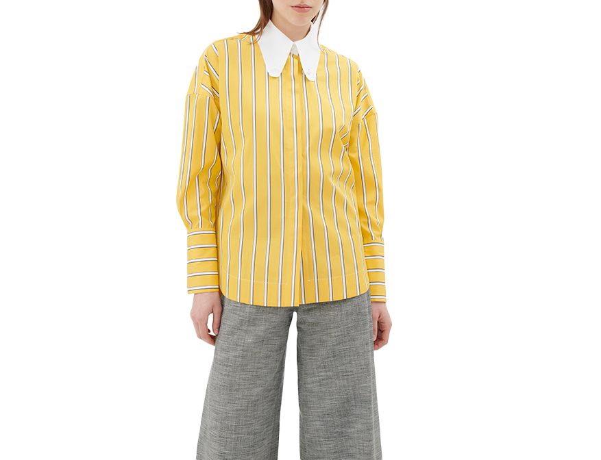 Die Cotton Stripe Bluse in Gelb mit weißen Streifen aus Baumwolle von Odeeh