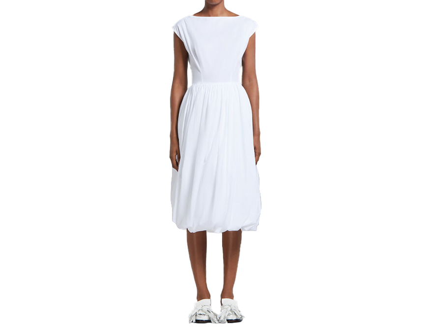 Das Kleid aus Baumwolle mit Ballonförmigem Rock und endanliegendem Oberteil in Weiß von Marni